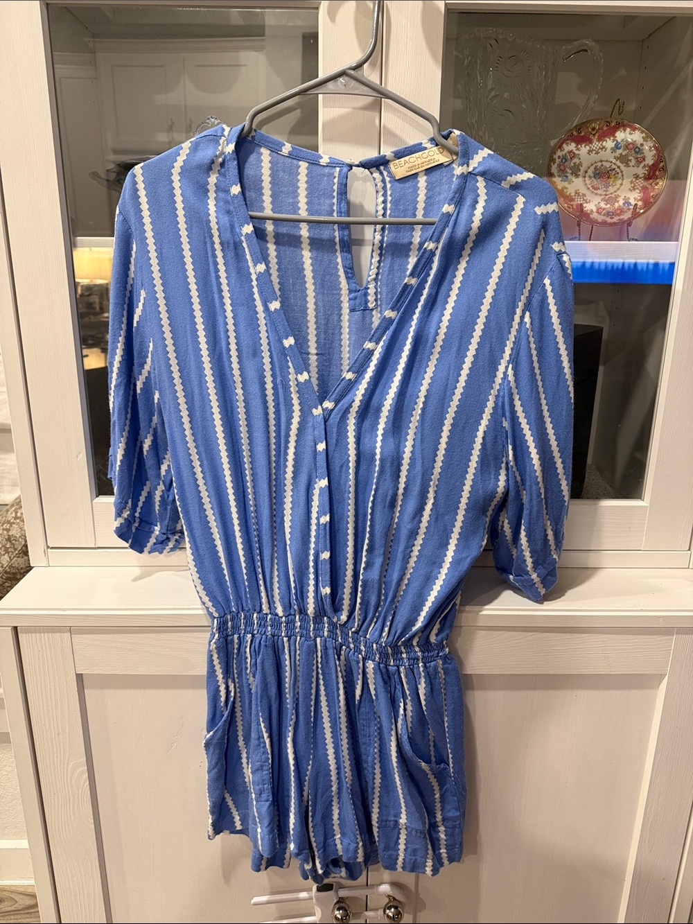 Anthropologie Beachgold Blue and White Striped V-Neck Romper
